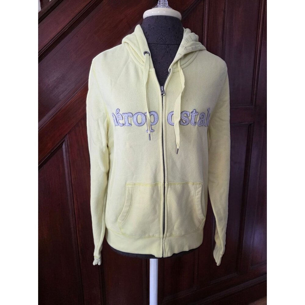 Yellow Aeropostale Full Zip Hoodie Sweatshirt Embroidered Logo Soft Cotton Xl